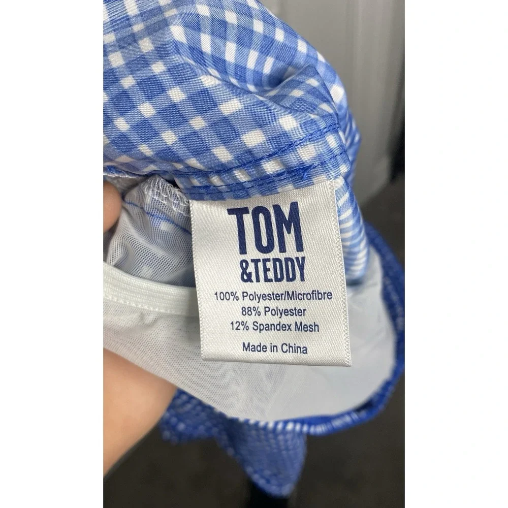 Tom And Teddy‎ Men's Lined Picnic Pattern Swim Trunks Blue White Size Medium